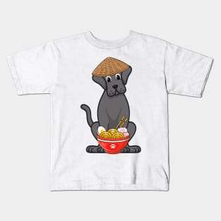 Funny big dog is eating noodles Kids T-Shirt